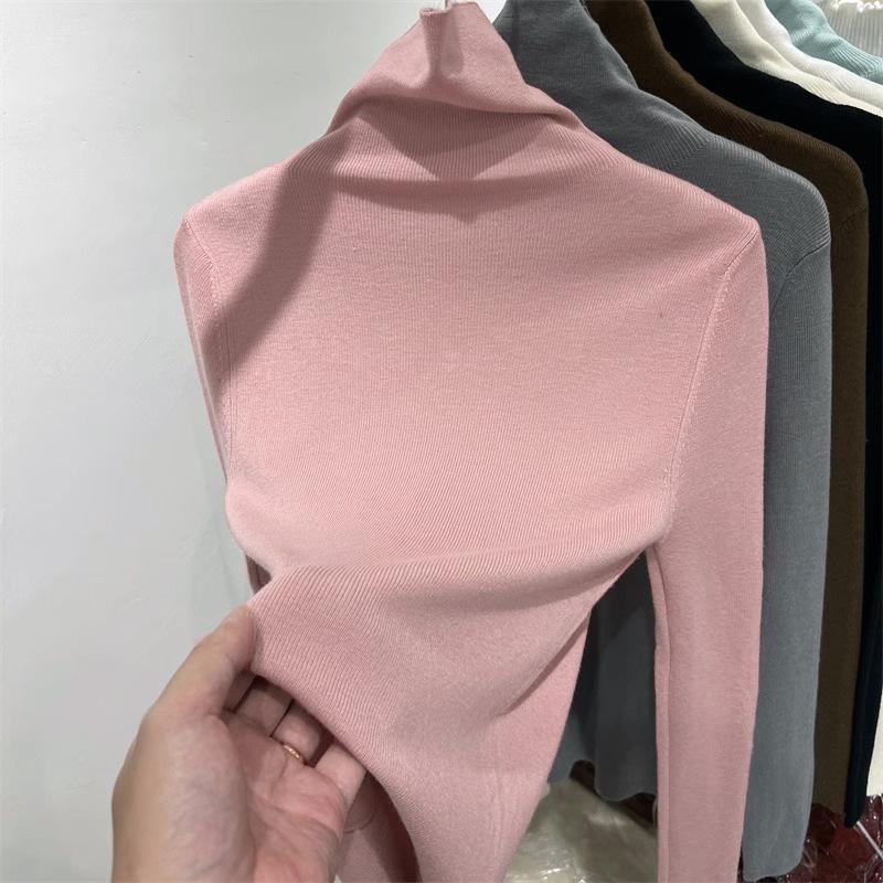 

Women s Slim-Fit Knitted Turtleneck Sweater - Spring 2025 Layered Long Sleeve High Neck Top Medium рожевий