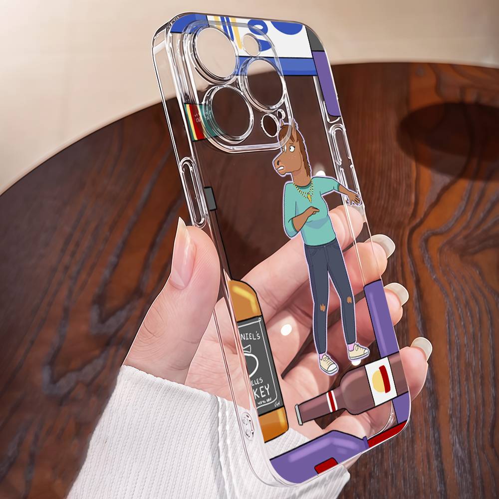 B-BoJack Cartoon Horseman Transparent TPU Case For IPhone 17 16 15 14 13 12 11 Pro Max Plus Mini Soft Shell