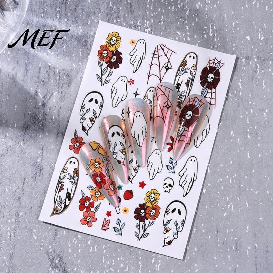 Spooky Ghost Nail Decals Halloween Art Stickers, Flower Skull Spider Web Self-Adhesive Accessories Manicure Decals, DIY Supplies for Women Girls