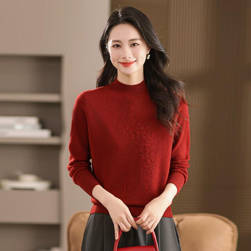 Women's 100% Wool Semi-High Collar Pullover Sweater