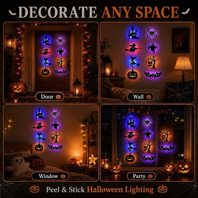 Halloween LED-Silhouet Muurstickers 3D Hol Ontwerp Met LED-Verlichtingseffecten Voor Trick-or-Treat Feest Achtergronden
