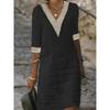 Spring and Summer Solid Color V-neck Cotton and Linen Dress