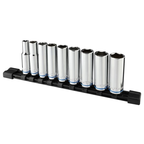 WORKPRO Deep Socket Set, 9.5mm Drive, 8, 10, 12, 13, 14, 15, 17, 19, and 21mm, 9-Piece Set with Holder, for Automotive Repair