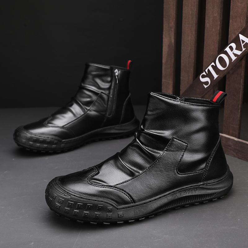22 autumn and winter zipper Martin boots British high-top leather boots non-slip casual leather shoes all black
