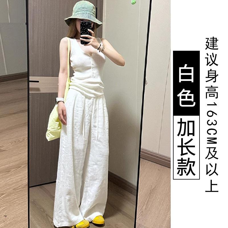 Tencel linen wide-leg pants women's summer thin new ice silk loose straight casual lazy mopping pants