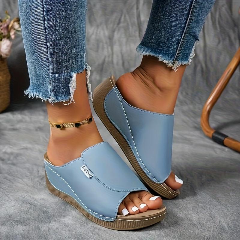 Eleganckie Damskie Sandały z Podparciem Łuku Stopy - Damskie Sandały w Jednolitym Kolorze - Oddychające, Miękka Podeszwa, Letnie Modne Sandały na Obcasie