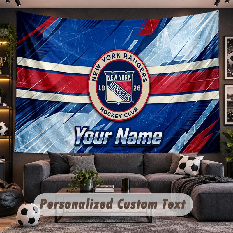 Wall Hanging Tapestry Custom NameNew York Rangers Pattern Personalized Printed Fabric Wall Decor