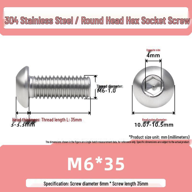 304 Stainless Steel Mushroom Head Hexagon Screw M2-M6