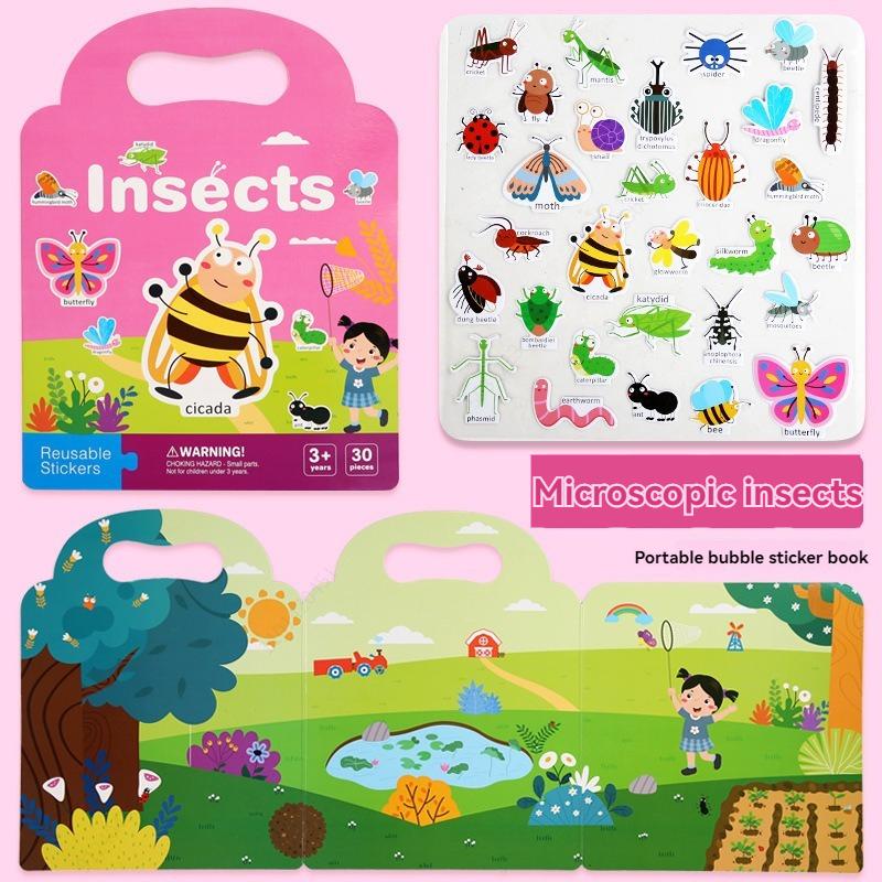 6 Styles Reusable Sticker Activity Pad,Stickers with Scene Backgrounds Educational Learning Travel Stickers Book Birthday Gifts