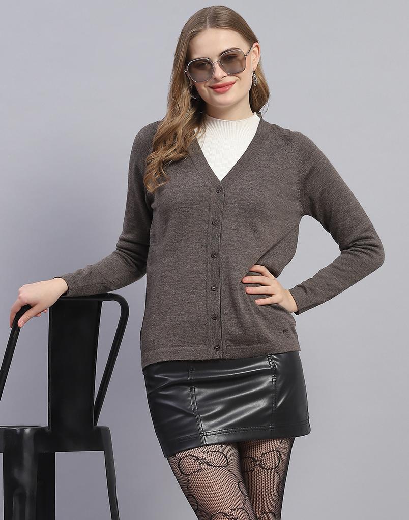 MONTE CARLO Mouse Grey Mix Solid V Neck Cardigan