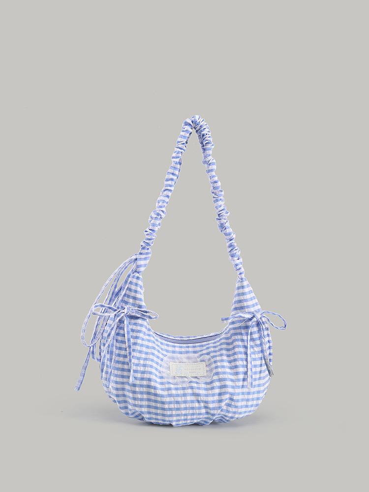 

Premium pleated handbag bag women s sweet girl ballet bow shoulder bag fashion commuter underarm bag синий