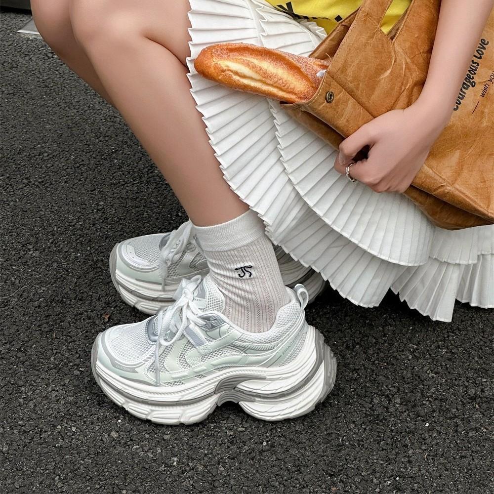 

Кожаные кроссовки на толстой подошве, увеличивающие рост, женские новые дышащие сетчатые на двойной подошве, универсальные спортивные и повседневные туфли 40 синий