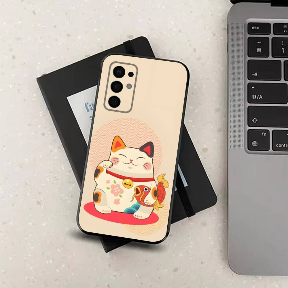 

Cartoon Lucky Cat Cute Art Phone Case For Samsung Galaxy A73,31,32,72,41,53,52,71,22,5G,Note,J7,8,9 Soft Black Silicone Cover SamsungNote9