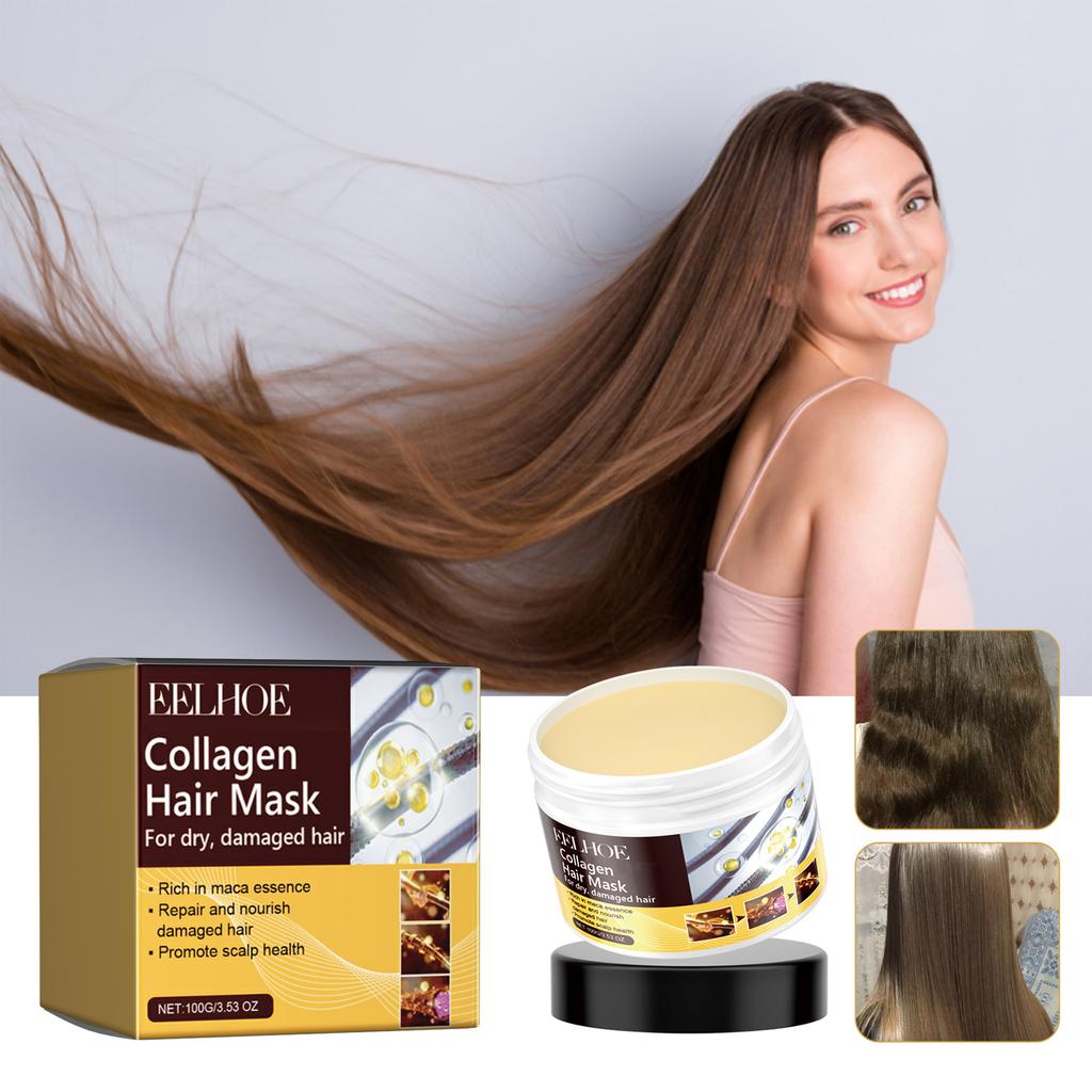 Masque Capillaire Hydratant Profond Traitements Hydratants au Collagène pour Cheveux Abîmés Hydratant Réparateur Masque Fortifiant pour Cheveux 100g