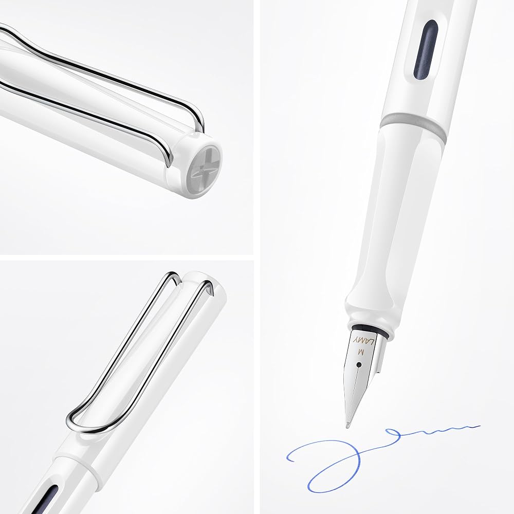 LAMY (Ramy) Safari White Fountain Pen - Ergonomic Grip and Polished Steel Tip Size EF - Perfect f...