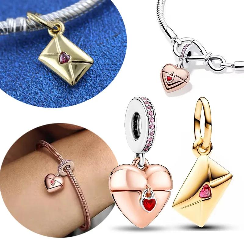 Copperheart Envelope Gold Charms Beads Fit Original Pandora Bracelet Pendent Diy For Women Fine Jewelry Gift
