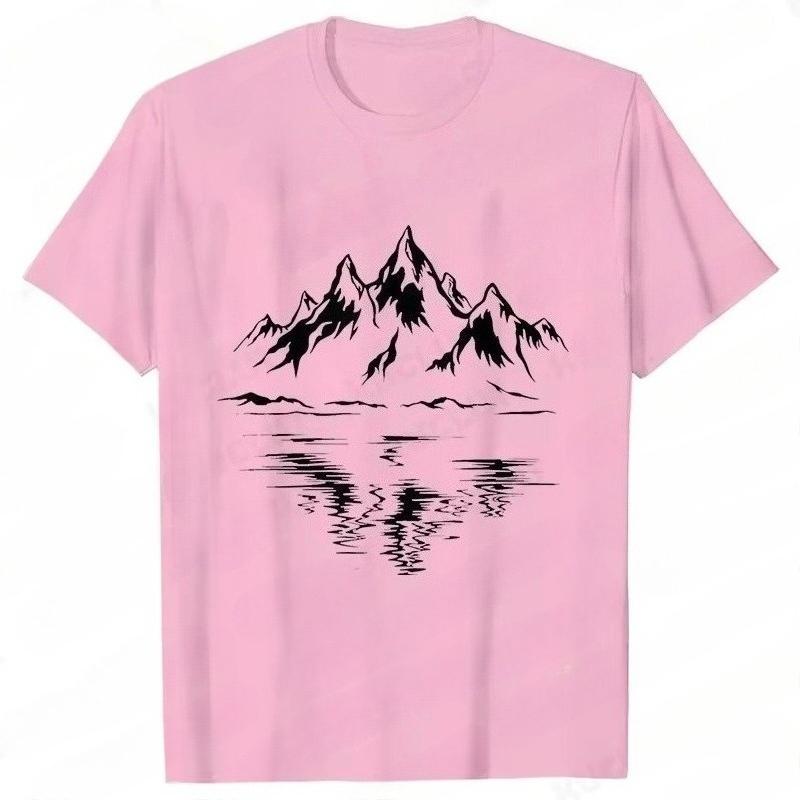 Mountain Print Mens Tshirt Summer Outdoor Comfortable Breathable Shortsleeved Top Outdoor Lovers Men Tshirt