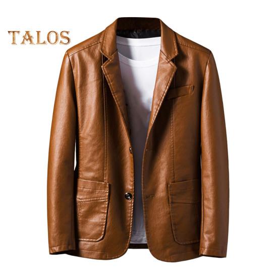 Men Jacket Lapel Long Sleeve Single Breasted Faux Leather Coat with Pockets Loose Fit Solid Color Outwear