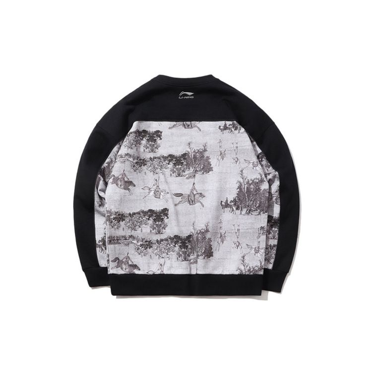 Li-Ning X Forbidden City Treasure Pavilion Fitted Pullover Crew Neck Long-Sleeve Sweatshirt Unisex Tops Black AWDPD31-2