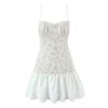 Spring new French European and American slim and thin V-neck lace-up splicing printing gentle wind sling female