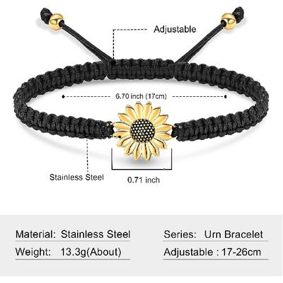 Shajwo Sunflower Cremation Urn Bracelet for Ashes for Women Girls Adjustable Cremation Jewelry Braided Rope Memorial Bracelet