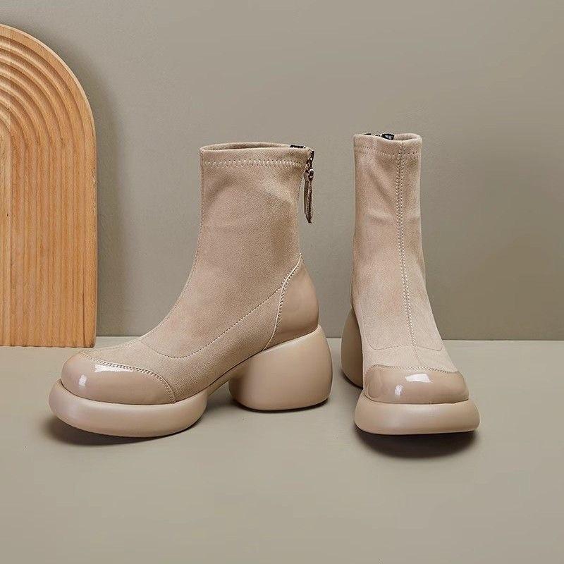 Платформа Толстый каблук Женские носки Ботильоны Модные Молнии Сзади Туфли Осенние Женские Лаконичные Эластичные Короткие Ботильоны 35 4850₽