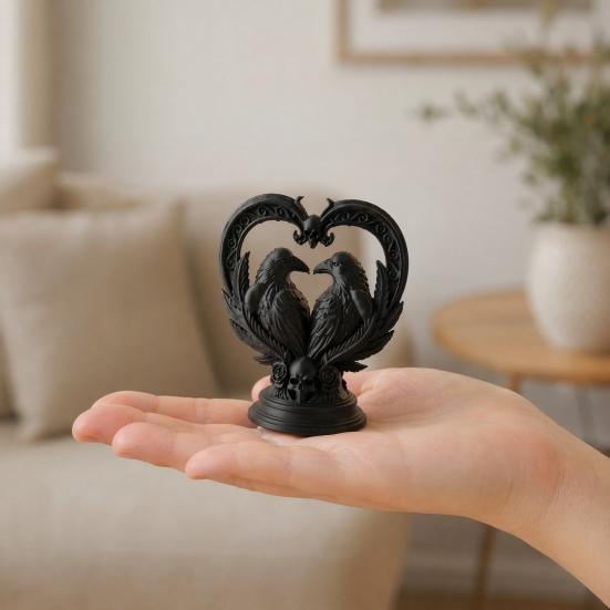 huaqianguhh 3D Printed Double Raven Ornaments, Dark Style Skull And Love Figurine, Gothic Decorations for Home Desk Bookshelf Halloween Gift Decor