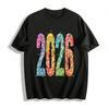 2026 New Year Themed Colorful Confetti Print Casual Top Pure Cotton T-shirt