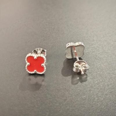 925 Sterling Silber Glücksklee Ohrstecker Rot Türkis Ohrring für Frauen Party Feiner Schmuck Geschenk