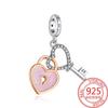 Charms Lucchetto Chiave in Argento 925 Ciondoli a Forma di Cuore per Bracciale Gioielli Fai da Te Regalo