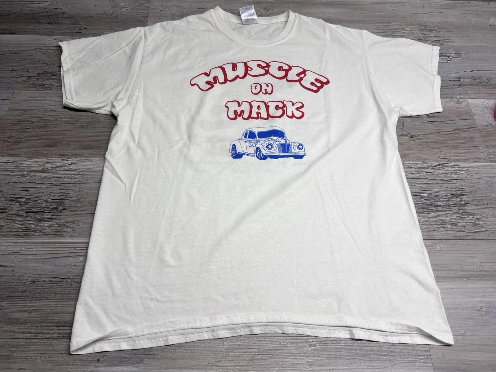 Vintage Y2K Detroit Car Show T-Shirt Muscle on Mack Double Sided White Mens Sz L 4XL