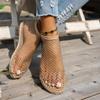 Fashion Round Toe Women Sandals Famous Diamond Studded Short Boots Hollowed Out Internet Sandals Summer Sexy Plus Size Flat Shoes Women