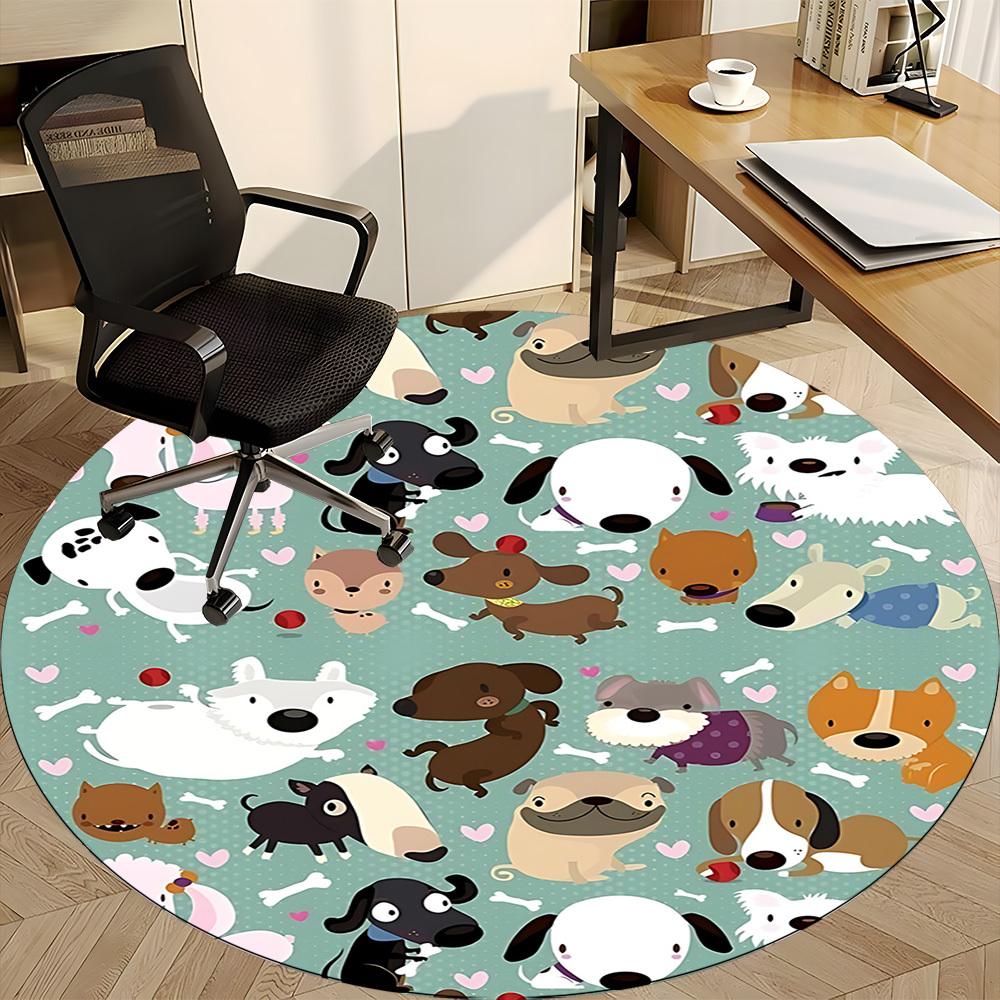 1pc Dogs Hearts Office Round Area Rug, Under Office Chairs Bedroom Living Room Home Decor, Room Deco