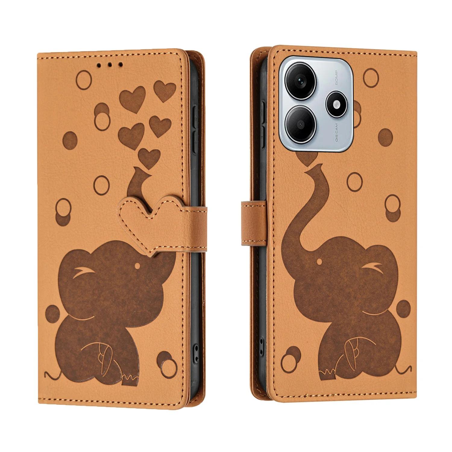 

Love Heart Elephant Card Solt Leather Wallet Book Case For Xiaomi Redmi Note 14 Pro 5G 13 12 11 14T 13C 14C Book Cartoon Cover For Redmi 12 4G жовтий