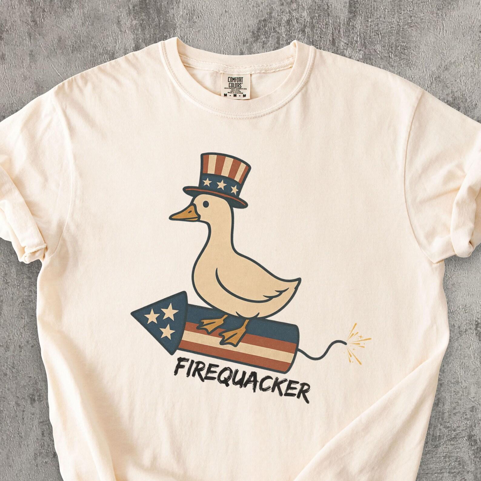 Firequacker Shirt, Funny 4th of July Duck Tee, Patriotic Goose Shirt, Independence Day Funny Shirt, USA Humor Tee, Cute Animal Pun Shirt S