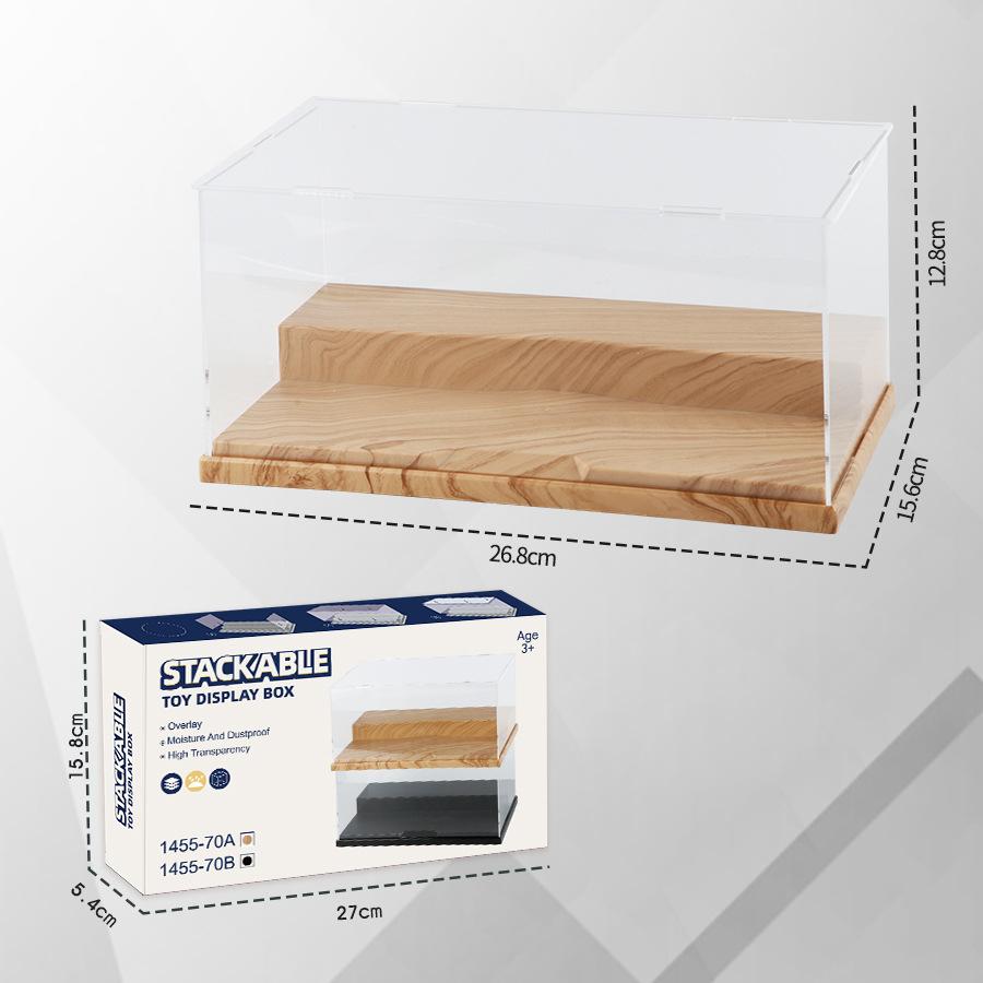 Dustproof Clear Acrylic Display Case with Wood Base Stackable Storage Box for Mini Action Figures Building Blocks Car Models Col