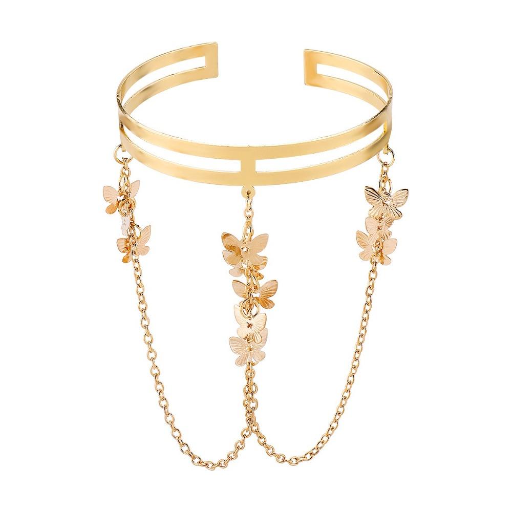 Gold Color Tassel Arm Chain Metal Wide Open Bangle Creative Arm Cuff Performance