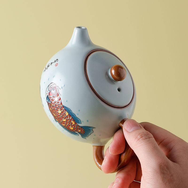 Tianqing Ru Kiln Gongfu Tea Set, Household Ceramic TeaPot and TeaCup, One Pot and Two Cups