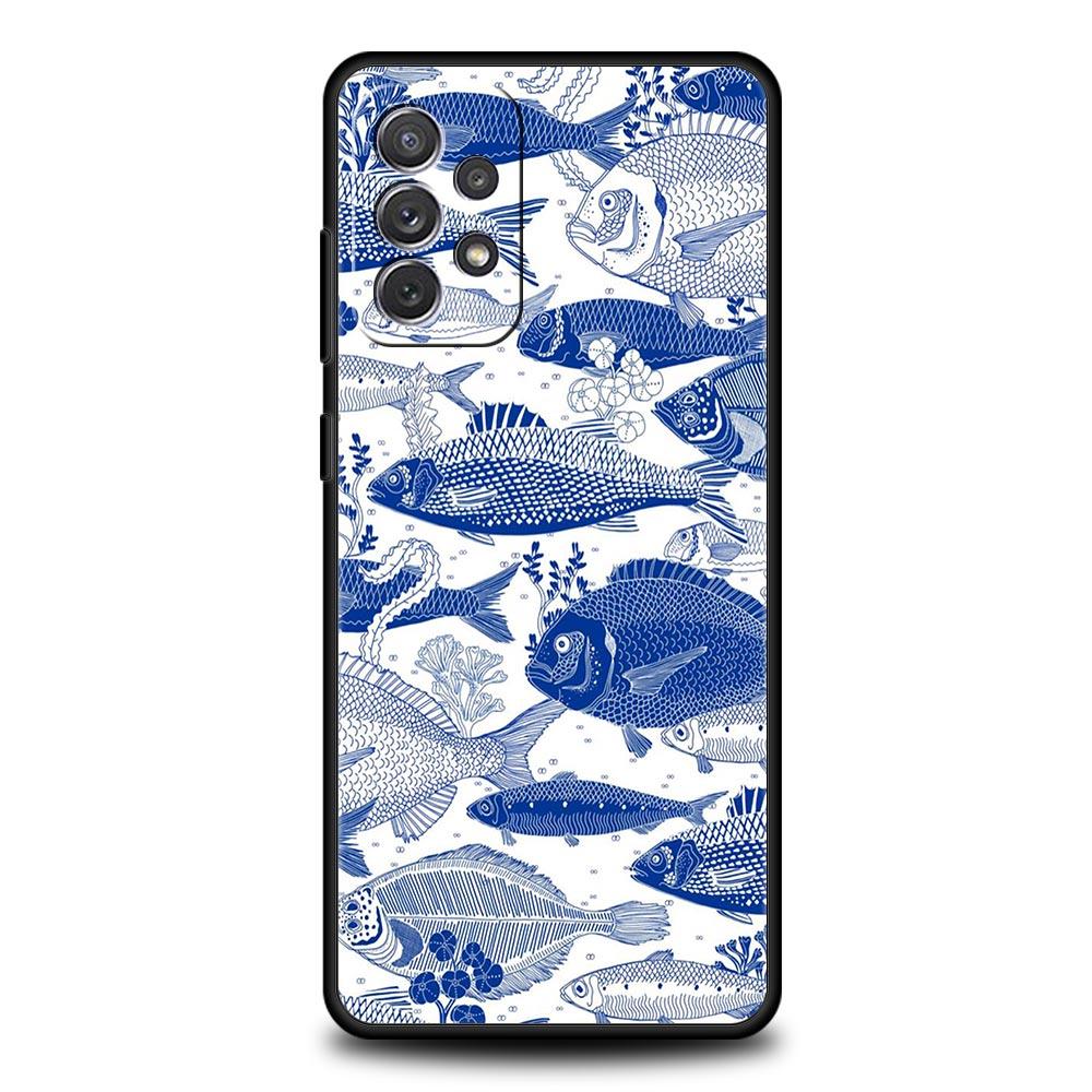 Blue Ocean Fish Phone Case for Samsung Galaxy A55 A35 A15 A14 A13 A25 A54 A51 A71 A72 A73 A32 A52 A41 5G Soft TPU Shell Fundas