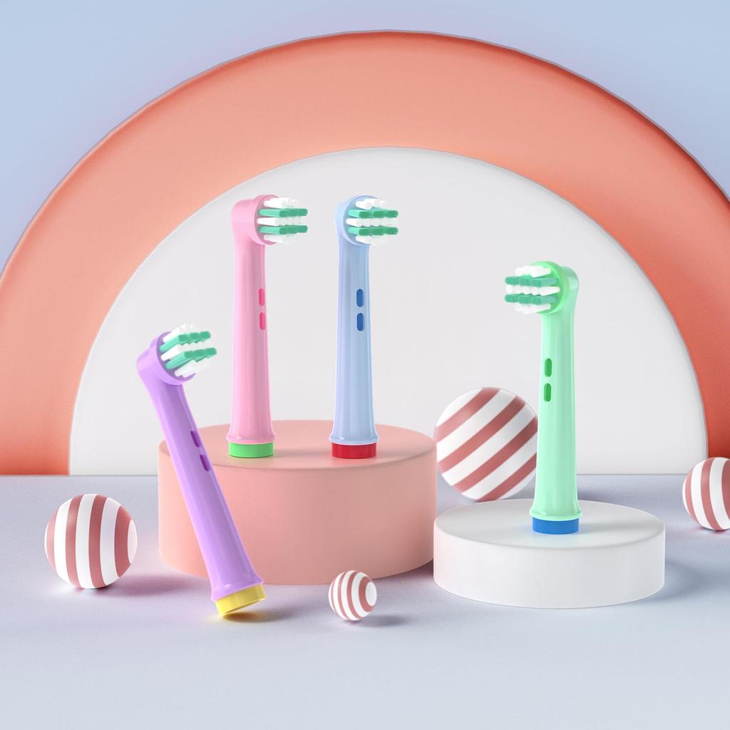 Ofashu Brown Oral B Compatible Electric Toothbrush Replacement Brush for Children Soft Compatible Brush Replacement Teeth Plaque Removal Everywhere