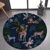Tropical Jungle Round Rug for Bedroom, 4ft, Tropical Wildlife Runner Carpet Lion Tiger Giraffe Carpets for Entryway Non-Slip Mat