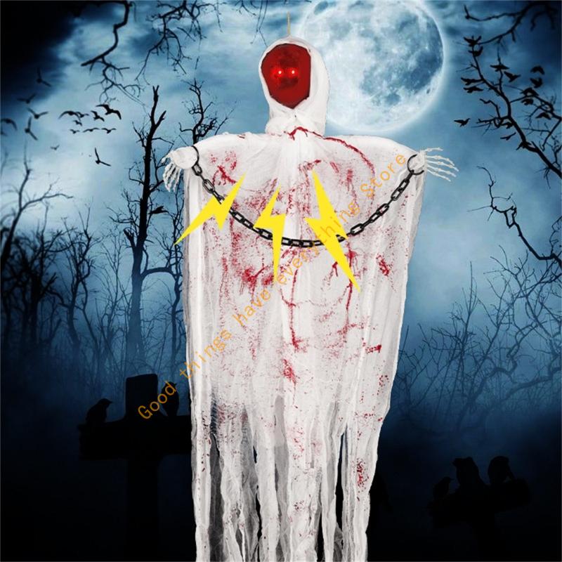 55KF Sound Activated Skeleton Hanging Decoration Voice-Activated Skeleton With Light up Eye Sound Effect For Inside Outdoor