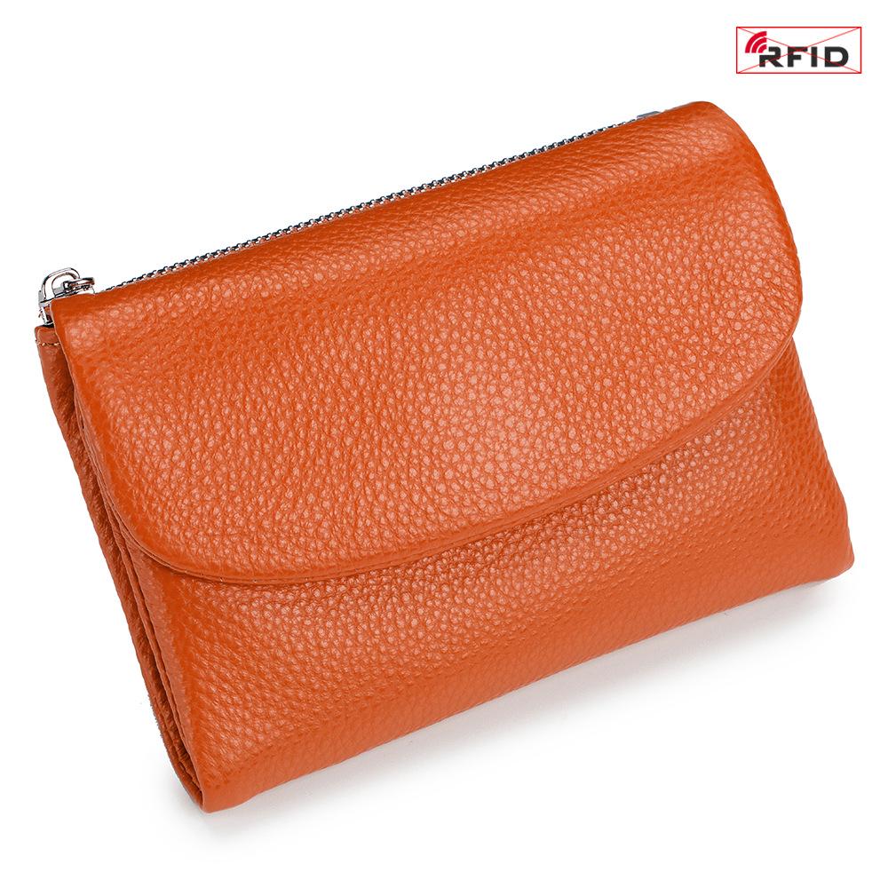 Damen-Clutch aus echtem Leder mit RFID-Schutz: Kurzes Mode-Portemonnaie mit großer Kapazität