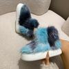 Fashion Fluffy Blue Fur Non Slip Warm Snow Boots Women 2025 Causal Mix Color Long Plush Snow Boots Women Thicken Bottom Faux Fur Shoes