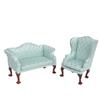 Miniature Pink Quilted Armchair Wooden Doll Furniture 1/12 Scale For Living Room Scene Accessories