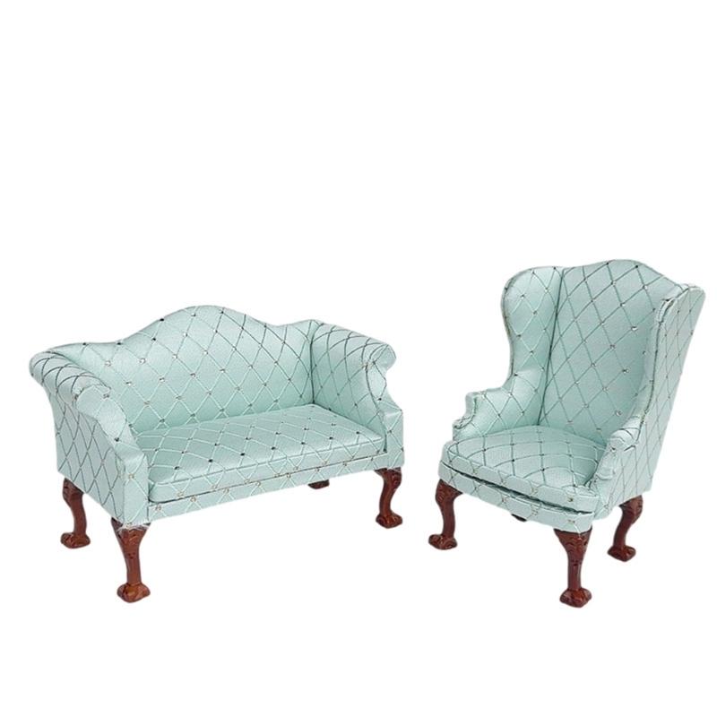 Miniature Pink Quilted Armchair Wooden Doll Furniture 1/12 Scale For Living Room Scene Accessories