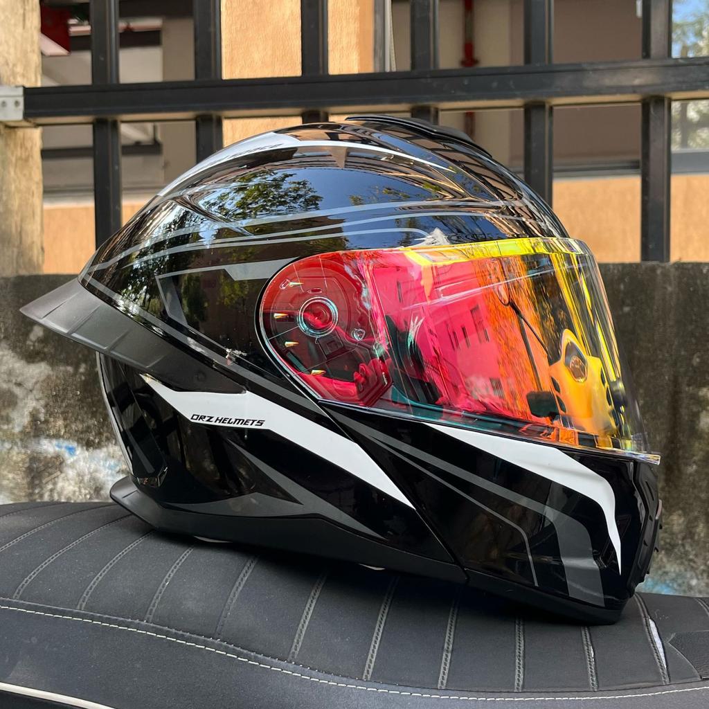 Motorcycle helmet Men's and women's face-off helmet Double mirror Winter tail semi-full cover Four Seasons Blue