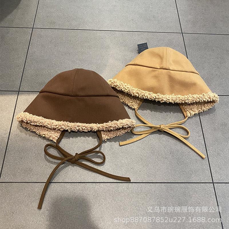 Fashion Fleece Strap Strap Plush Ear Cap Children's Autumn and Winter Windproof Cover Simple Versatile Bucket Cap