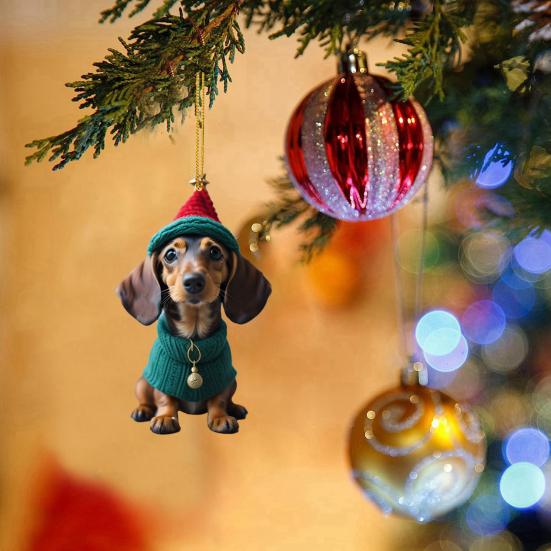 Cute Christmas Tree Pendant Cartoon Puppy Hanging Ornament Acrylic Art Craft Ornament