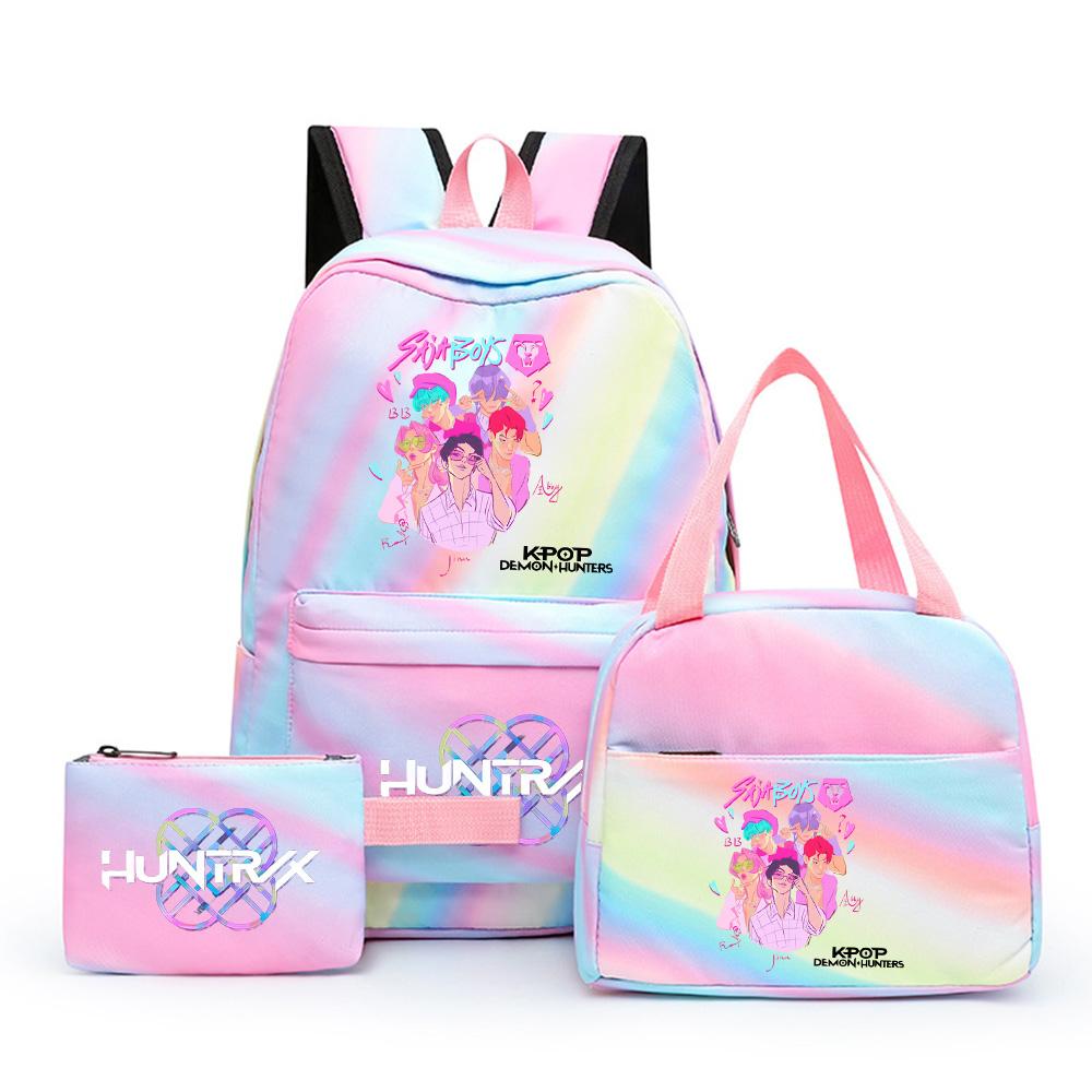 3-teiliges/Set Cartoon K-Pop bedruckter Rucksack mit Federmäppchen und Lunchtasche für Teenager Mädchen Jungen Schulranzen Kindergeschenk Große Kapazität Wasserdicht Reisetasche